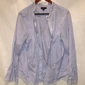 J Crew Ruffle Neck Striped Button Down Cotton Shirt | Size L